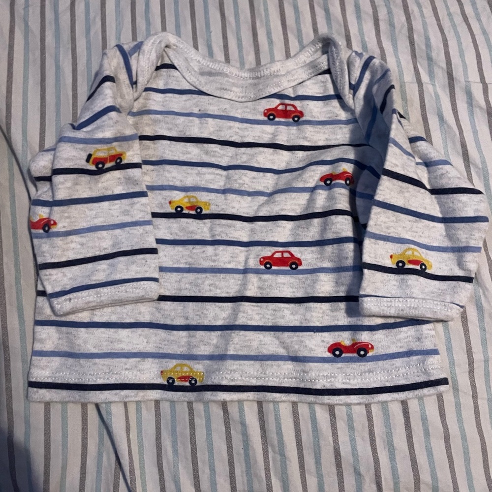 Little Me Navy Striped Shirt with Car Design